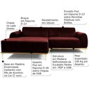 Ver imagem 4 de Sofá 3 Lugares com Chaise Base de Madeira Euro 245 Cm Vinho