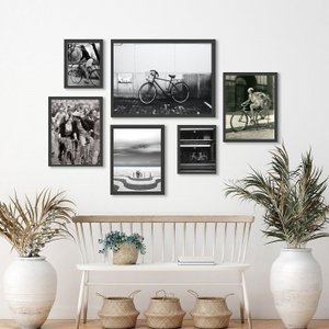 Composição 6 Quadros Fotografias de Bicicleta - com Vidro:madeira Branca
