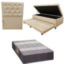 Ver imagem 1 de Bicama Box Baú com Colchão de Espuma Orthopedic + Cabeceira Botonê - Solteiro - Corino Bege