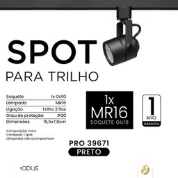 Spot para Trilho Mr16 Soquete Gu10 Ferro Preto - 2