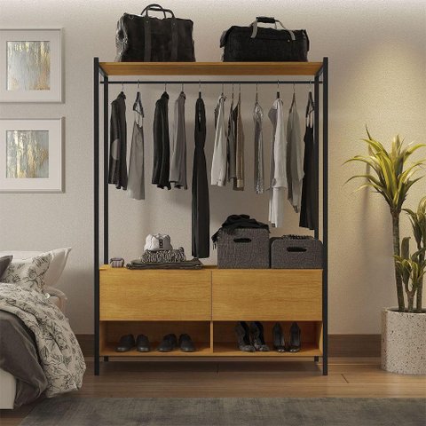 Closet Estilo Industrial Dallas 2 Gavetas Klm Móveis Preto-canela
