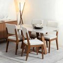 Ver imagem 1 de Conjunto Jantar Mesa 1,35 c/Vidro Avena 4 Cadeiras New Ella - Linho Off White - Linked 02