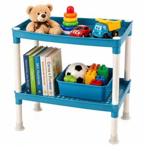 Estante Infantil Azul 2 Andares Organizadora Brinquedos Livros Escolar Quarto Crianca Vazado