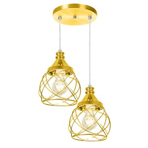 Lustre Pendente Duplo Esfera Aramado Dourado 15cm