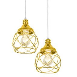 Lustre Pendente Duplo Esfera Aramado Dourado 15cm - 2