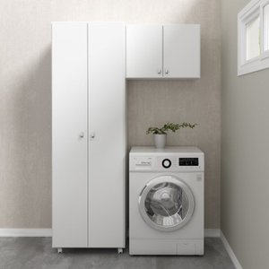 Conjunto Lavanderia Multiuso 2 Peças 1 Armário Aéreo AM3104 1 Armário Multiuso AM3101 