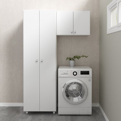 Conjunto Lavanderia Multiuso 2 Peças 1 Armário Aéreo AM3104 1 Armário Multiuso AM3101 