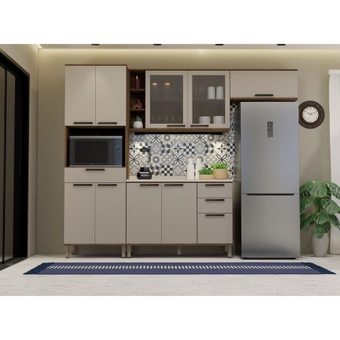 Cozinha Compacta 4 Peças com Espaço para Microondas Vidro e Tampo Luna Luciane Móveis