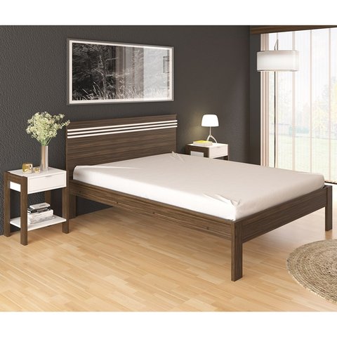 Cama Casalcm8009 e 2 Mesas de Cabeceira Az1016 Qt10 Nogal Branco Tecno Mobili