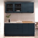 Ver imagem 1 de Cozinha Compacta Modulada 7 Portas 3 Gavetas 100% MDF 1 Tampo Sevilha Azul/Órion