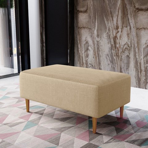 Puff Decorativo Sala de Estar Cléo W01 Pés Palito 90 cm - Lyam Decor Cléo Pés Palito Linho Bege Escu