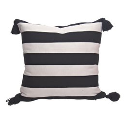 CAPA DE ALMOFADA QUADRADA LISTRADA PRETA COM POMPONS Almofadas Estilo - 1