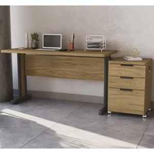 Escrivaninha 150cm Borda Arredondada com Gaveteiro 3 Gavetas com Chave 