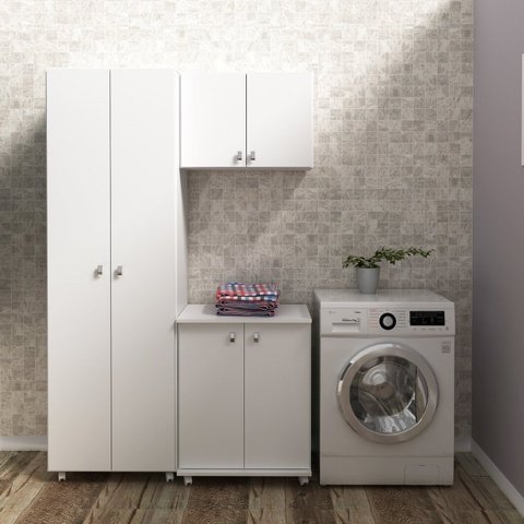 Conjunto Lavanderia Multiuso 3 Peças 1 Armário Multiuso 1 Balcão 1 Armário Aéreo AM3104 