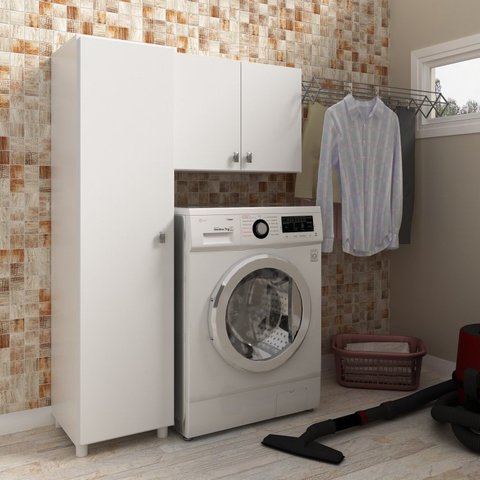 Conjunto Lavanderia Multiuso 2 Peças 1 Armário Aéreo AM3104 1 Armário Multiuso AM3107 