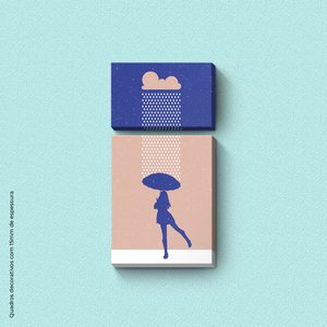 Na Chuva com Guarda-chuva - Quadro ou Placa Decorativa com 2 Peças É Decoração Quadros e Placas Deco