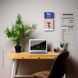 Na Chuva com Guarda-chuva - Quadro ou Placa Decorativa com 2 Peças É Decoração Quadros e Placas Deco - 2