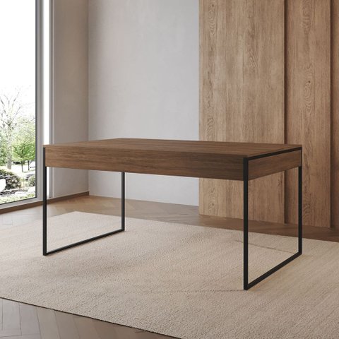 Mesa Industrial Caixote Filadélfia Tampo 120x75 Amêndoa Base Ferro Preto