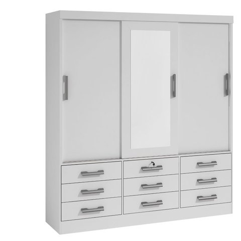 Guarda Roupa Casal 3 Portas 9 Gavetas Meridian D'Doro Branco