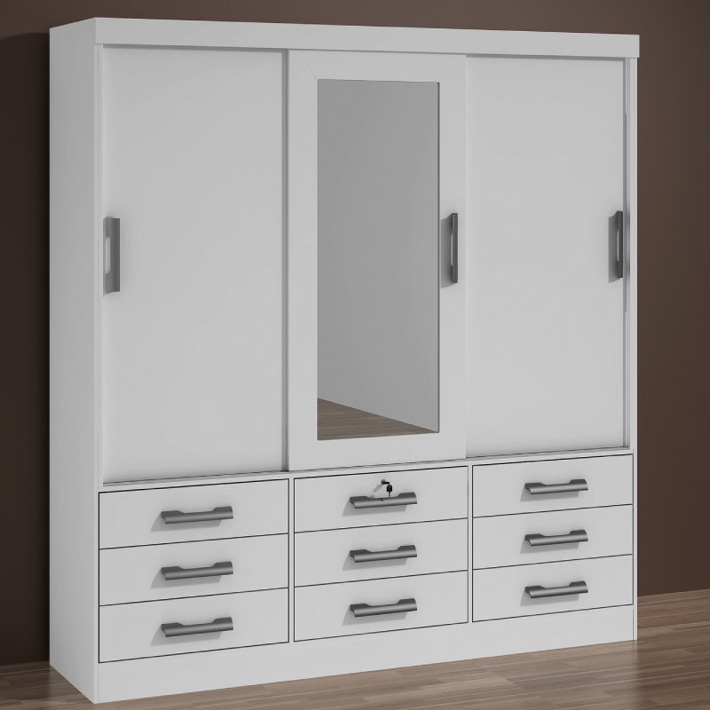 Guarda Roupa Casal 3 Portas 9 Gavetas Meridian D'Doro Branco - 2