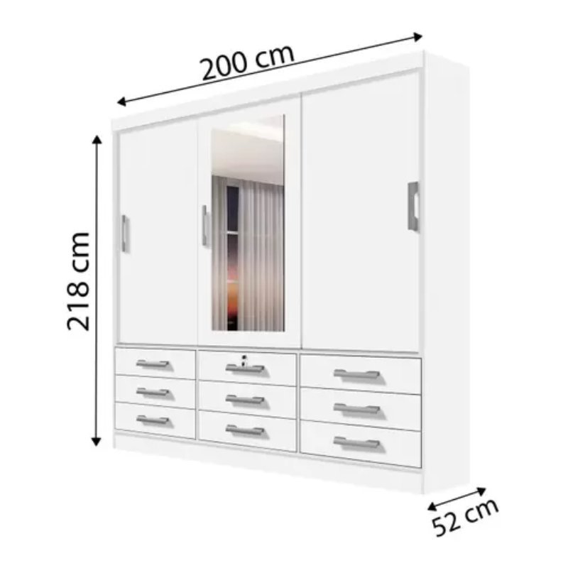 Guarda Roupa Casal 3 Portas 9 Gavetas Meridian D'Doro Branco - 4