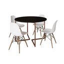 Ver imagem 2 de Mesa Jantar Industrial Redonda 110cm Preta Base V Cobre com 4 Cadeiras Eames Branca Base Madeira