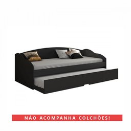 Sofá Cama Funny III 078 Com Cama Auxiliar Preto Fosco Conquista Móveis - 4