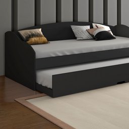 Sofá Cama Funny III 078 Com Cama Auxiliar Preto Fosco Conquista Móveis - 5