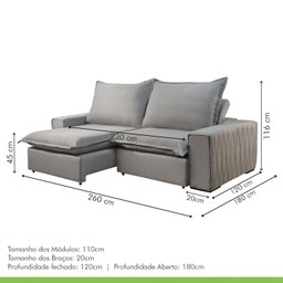 Sofá Retrátil e Reclinável 3 Lugares 260cm Molas Ensacadas Urban Paropas by Ecosono - 8 Sofá Retrátil e Reclinável 3 Lugares 260cm Molas Ensacadas Urban Paropas by Ecosono - 8