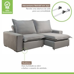Sofá Retrátil e Reclinável 3 Lugares 260cm Molas Ensacadas Urban Paropas by Ecosono - 5 Sofá Retrátil e Reclinável 3 Lugares 260cm Molas Ensacadas Urban Paropas by Ecosono - 5