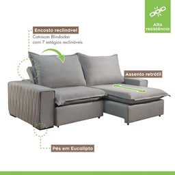 Sofá Retrátil e Reclinável 3 Lugares 260cm Molas Ensacadas Urban Paropas by Ecosono - 2 Sofá Retrátil e Reclinável 3 Lugares 260cm Molas Ensacadas Urban Paropas by Ecosono - 2