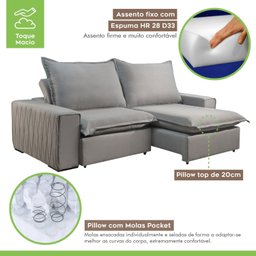 Sofá Retrátil e Reclinável 3 Lugares 260cm Molas Ensacadas Urban Paropas by Ecosono - 6 Sofá Retrátil e Reclinável 3 Lugares 260cm Molas Ensacadas Urban Paropas by Ecosono - 6