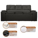 Ver imagem 3 de Sofá com Porta Copos Retrátil e Reclinável Siena 2,05m Velosuede - Netsofas - Chumbo