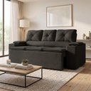 Ver imagem 1 de Sofá com Porta Copos Retrátil e Reclinável Siena 2,05m Velosuede - Netsofas - Chumbo