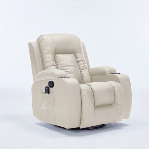 Cadeira com Massagem Poltrona do Papai Giratória Reclinável Manual Austin Aquecimento PU Bege G94 -