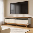 Ver imagem 1 de Rack para Sala de Estar TV 75 pol 200cm Pés Retrô Milene M07 Cinamomo Off White - Lyam Decor