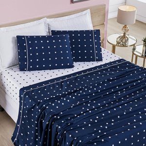 Jogo Lençol Casal Balls Micropercal 200fios 4 Pçs Marinho Lilly Home Enxovais