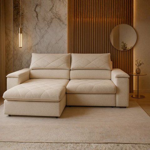 Sofá Konrad Retrátil Reclinável Mônaco 2,10 Metros Bouclê