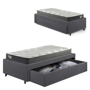 Base Box Cama Viúva Sapateira Suede Cinza e Colchão Adapto Ecoflex 120x203