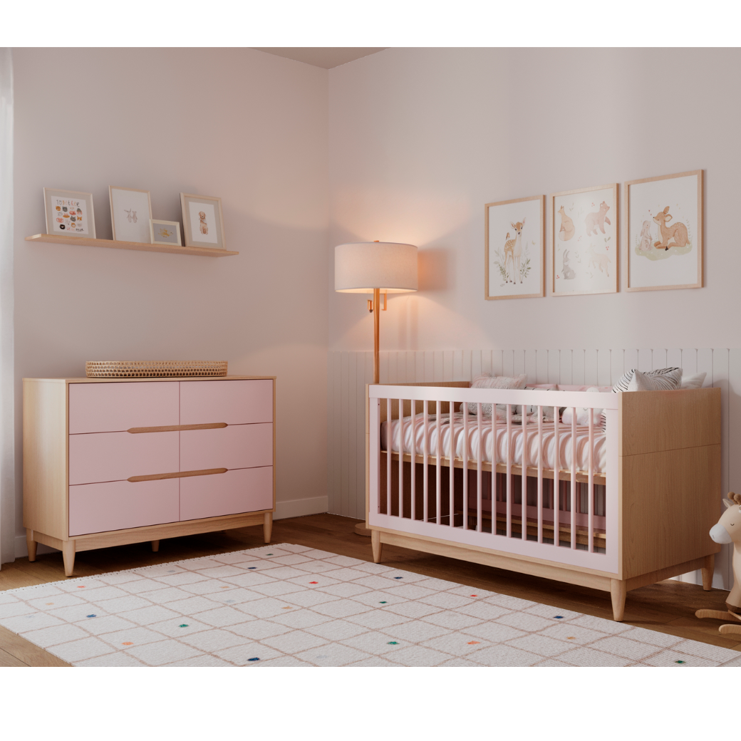 Berço e Cômoda 6 Gavetas Rosa Infantil Marca Quater - 8