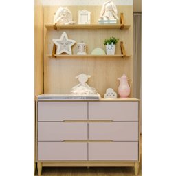 Berço e Cômoda 6 Gavetas Rosa Infantil Marca Quater - 5