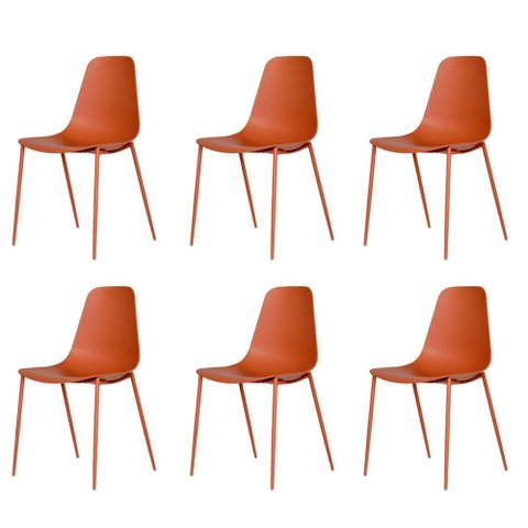 Kit 6 Cadeiras Miami Abi Fratini Polipropileno Cor Terracota Base em Aço com Pintura Epóxi