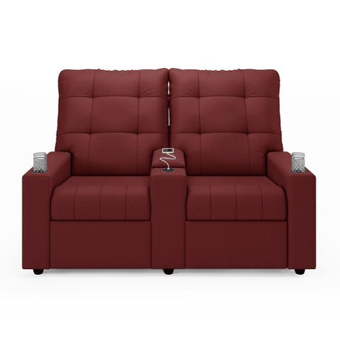 Poltrona do Papai Reclinável Sala de Cinema 2 Lugares Manual Baú Usb Pu Vermelho