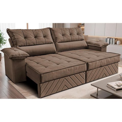 Sofá Retrátil e Reclinável 2,80m com Molas e Espuma D33 Thunder Velusoft Castor Cama Inbox