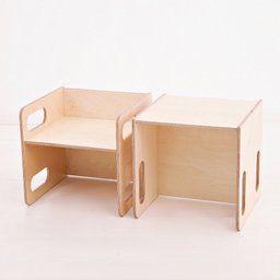 Mesa Cadeira Cubo Infantil Montessori Cubo com Mesa Natural - 1
