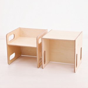 Mesa Cadeira Cubo Infantil Montessori Cubo com Mesa Natural