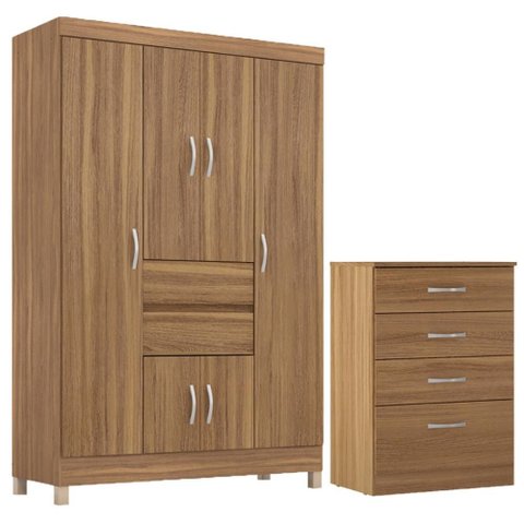 Kit Guarda Roupa Solteiro 6 Portas Ecom Ii Cômoda Astral - Amêndola Touch