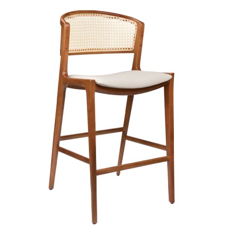 Banqueta Cyndi 53cm Madeira Maciça | Factor Bege - Sallar Home