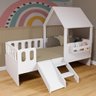 Cama Casinha com Telhado Kit Escada e Grades Anatômica Branco Megamobilia - 1