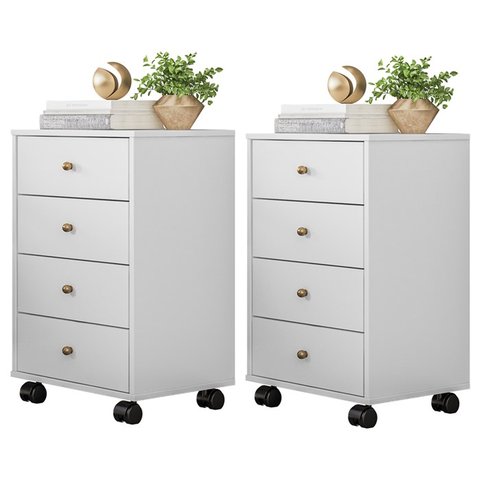 Kit com 02 Mesa de Cabeceira Presence 9070 Branco Demobile